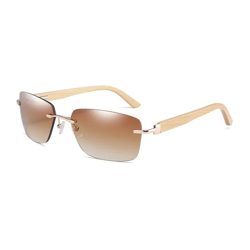 New Style Bamboo Arms Square Frameless Sunglasses.