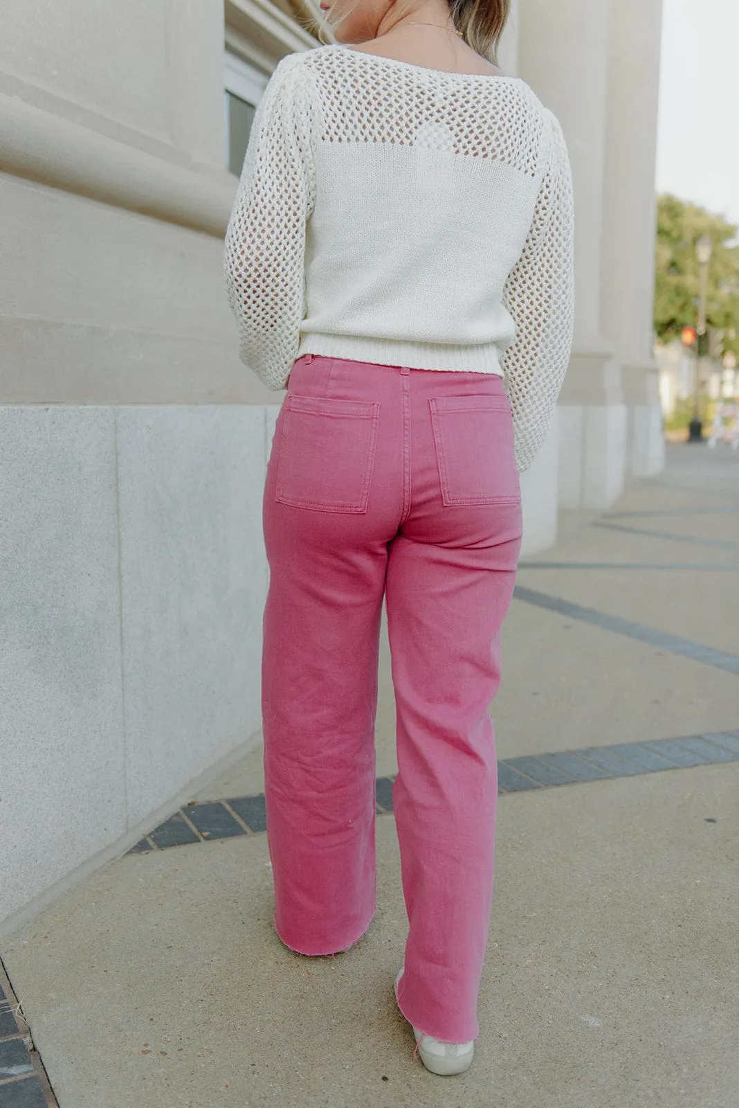 Raspberry Pink Wide Leg Jeans