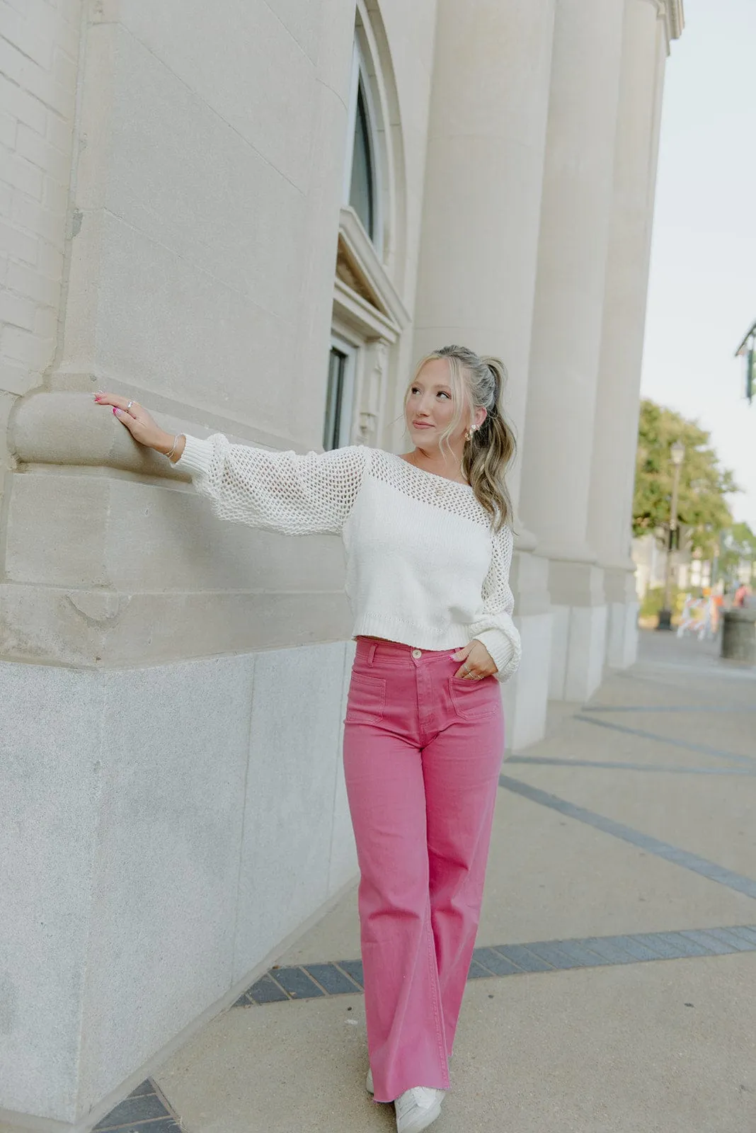 Raspberry Pink Wide Leg Jeans
