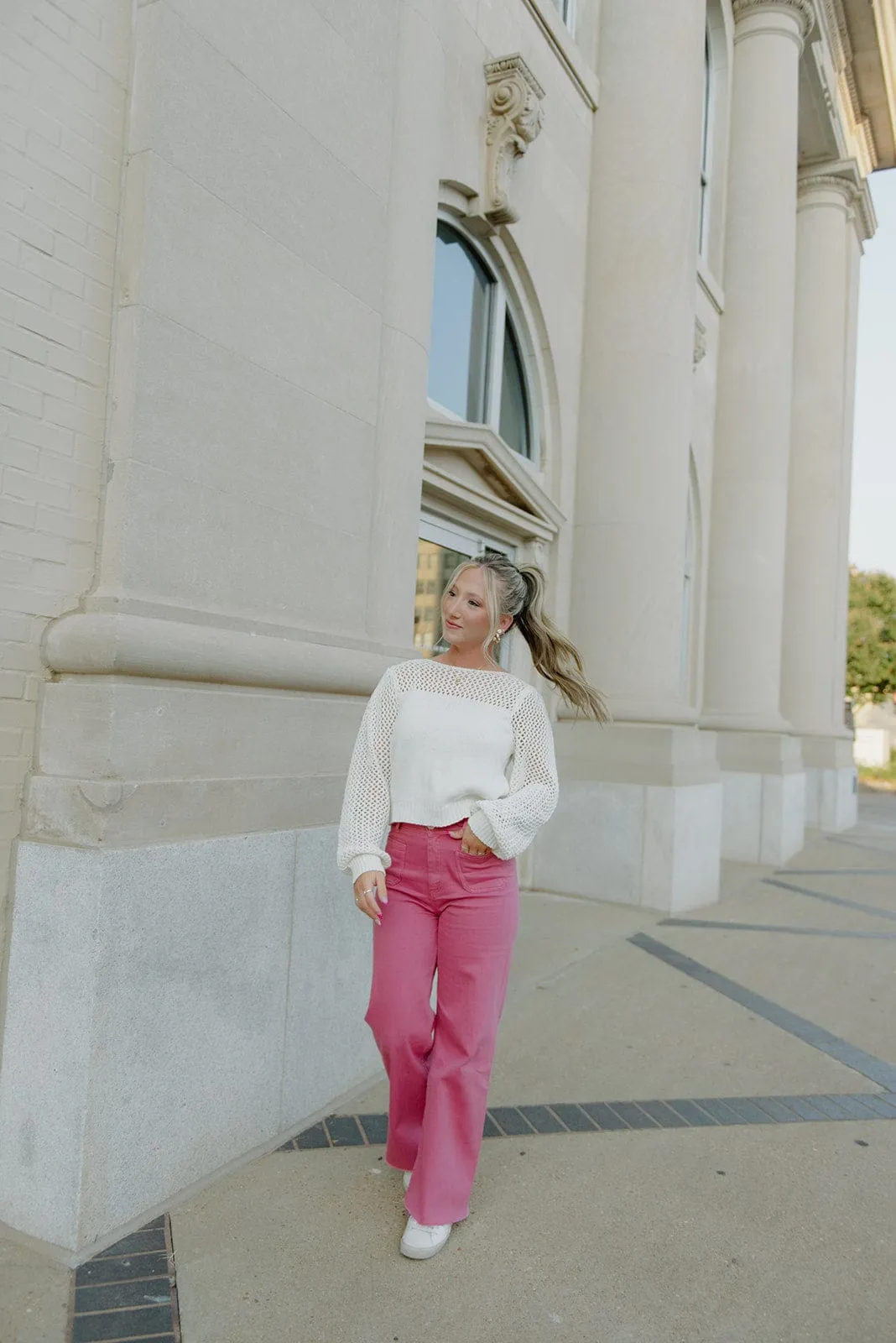 Raspberry Pink Wide Leg Jeans