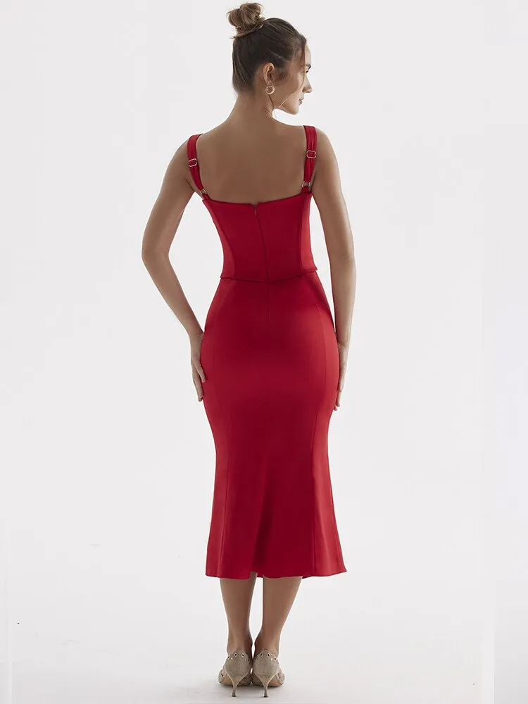 Shirring Lace-up Slim Wrap Straps Long Dress Sexy Backless Women V-Neck Solid Camisole Dress Casual Party Night Clubwear