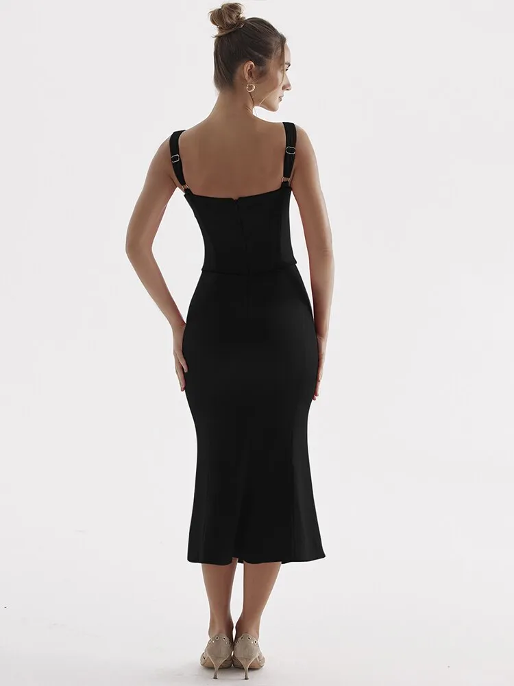 Shirring Lace-up Slim Wrap Straps Long Dress Sexy Backless Women V-Neck Solid Camisole Dress Casual Party Night Clubwear