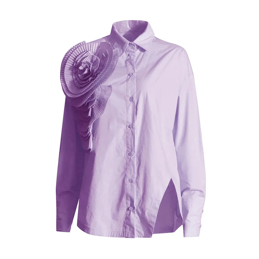 Solid Patchwork Appliques Minimalist Shirts Lapel Long Sleeve Spliced Single Breasted Casual Irregular Blouses Female New