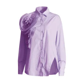 Solid Patchwork Appliques Minimalist Shirts Lapel Long Sleeve Spliced Single Breasted Casual Irregular Blouses Female New