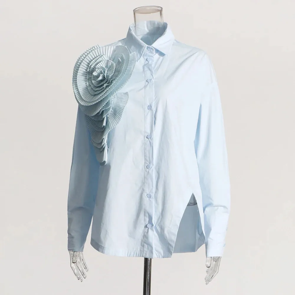 Solid Patchwork Appliques Minimalist Shirts Lapel Long Sleeve Spliced Single Breasted Casual Irregular Blouses Female New