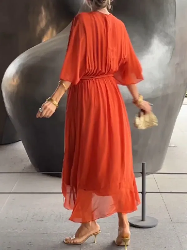 Stylish and elegant V-neck chiffon dress