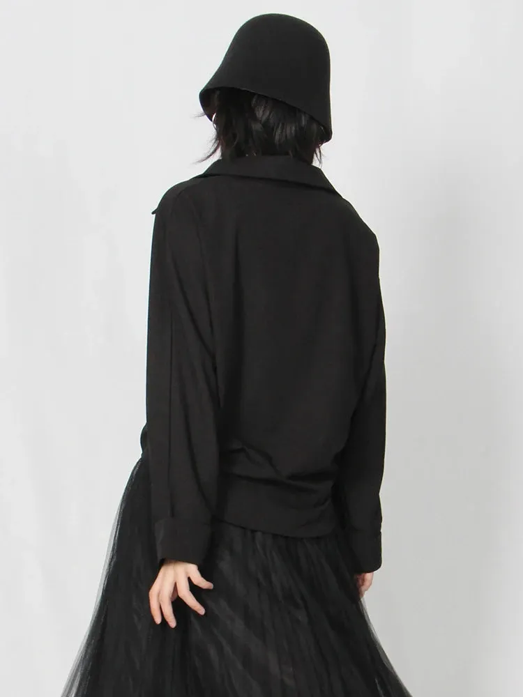 Summer Ruched Shirt For Women Lapel Long Sleeve Solid Minimalist Button Through Blouse Female Fashion Clothing