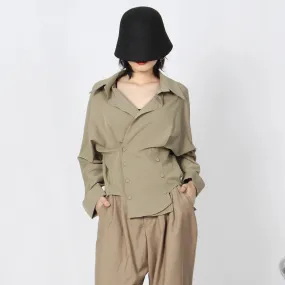 Summer Ruched Shirt For Women Lapel Long Sleeve Solid Minimalist Button Through Blouse Female Fashion Clothing