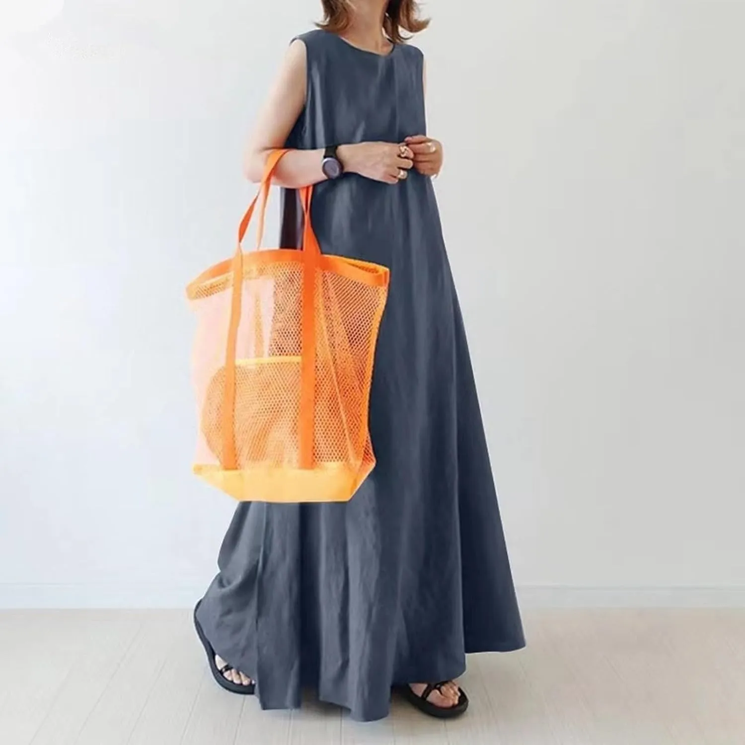 Sundresses for Women 2025 Summer Trendy Long Maxi Sleeveless Dresses Crew Neck Flowy Tiered Sun Dress with Pockets