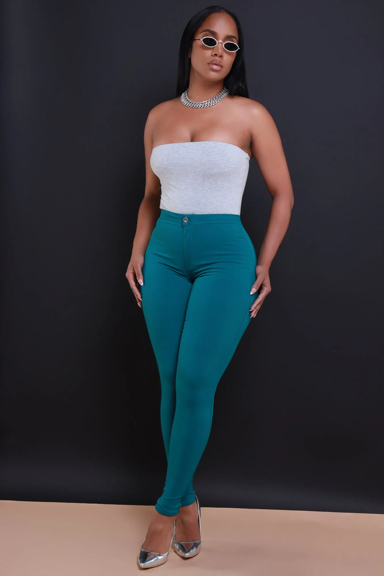 Super Swank High Waist Stretchy Jeans - Dark Teal