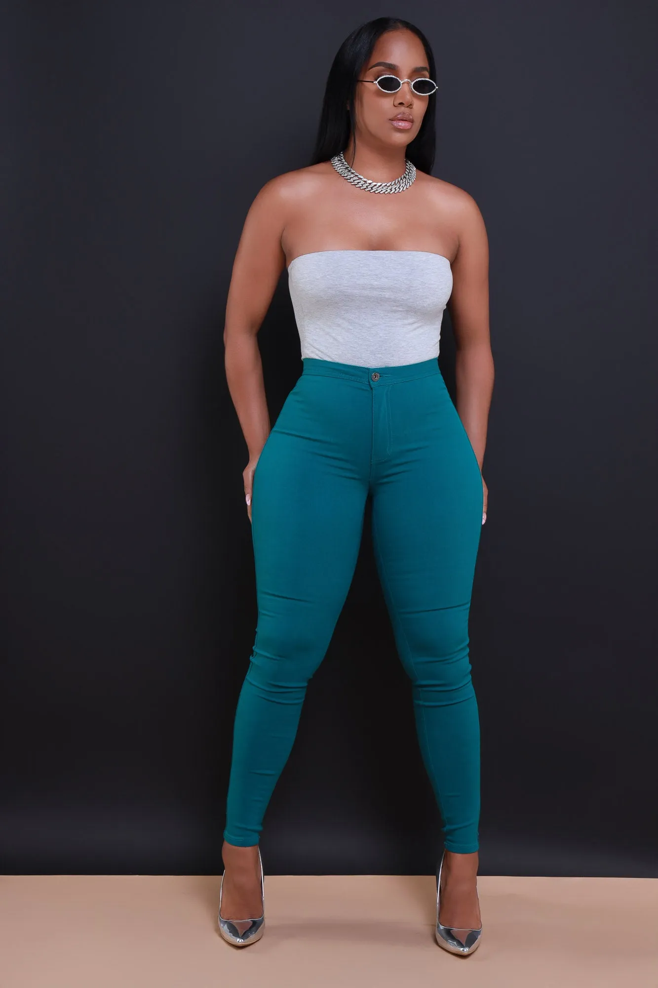 Super Swank High Waist Stretchy Jeans - Dark Teal