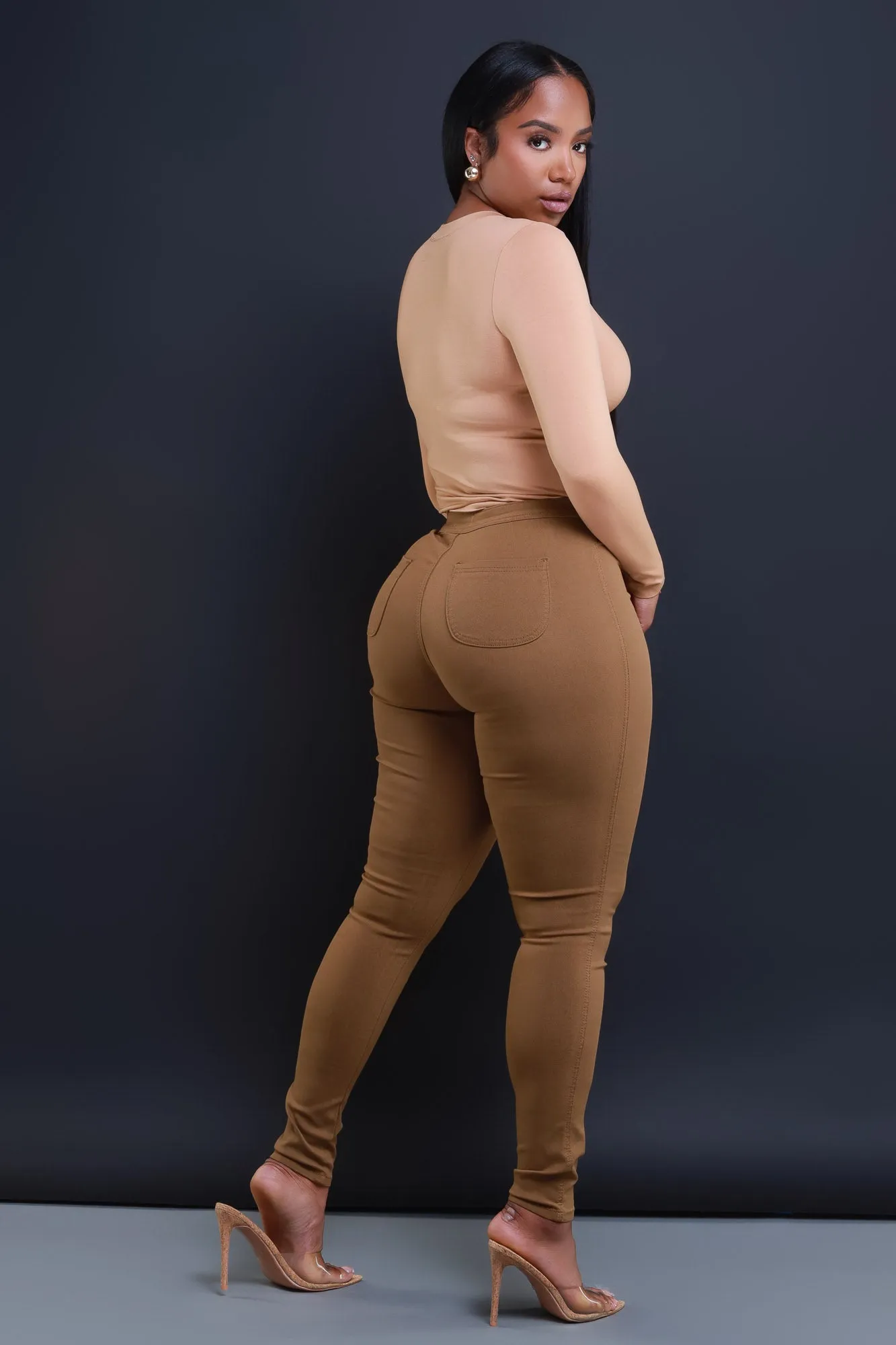 Super Swank High Waist Stretchy Jeans - Mocha