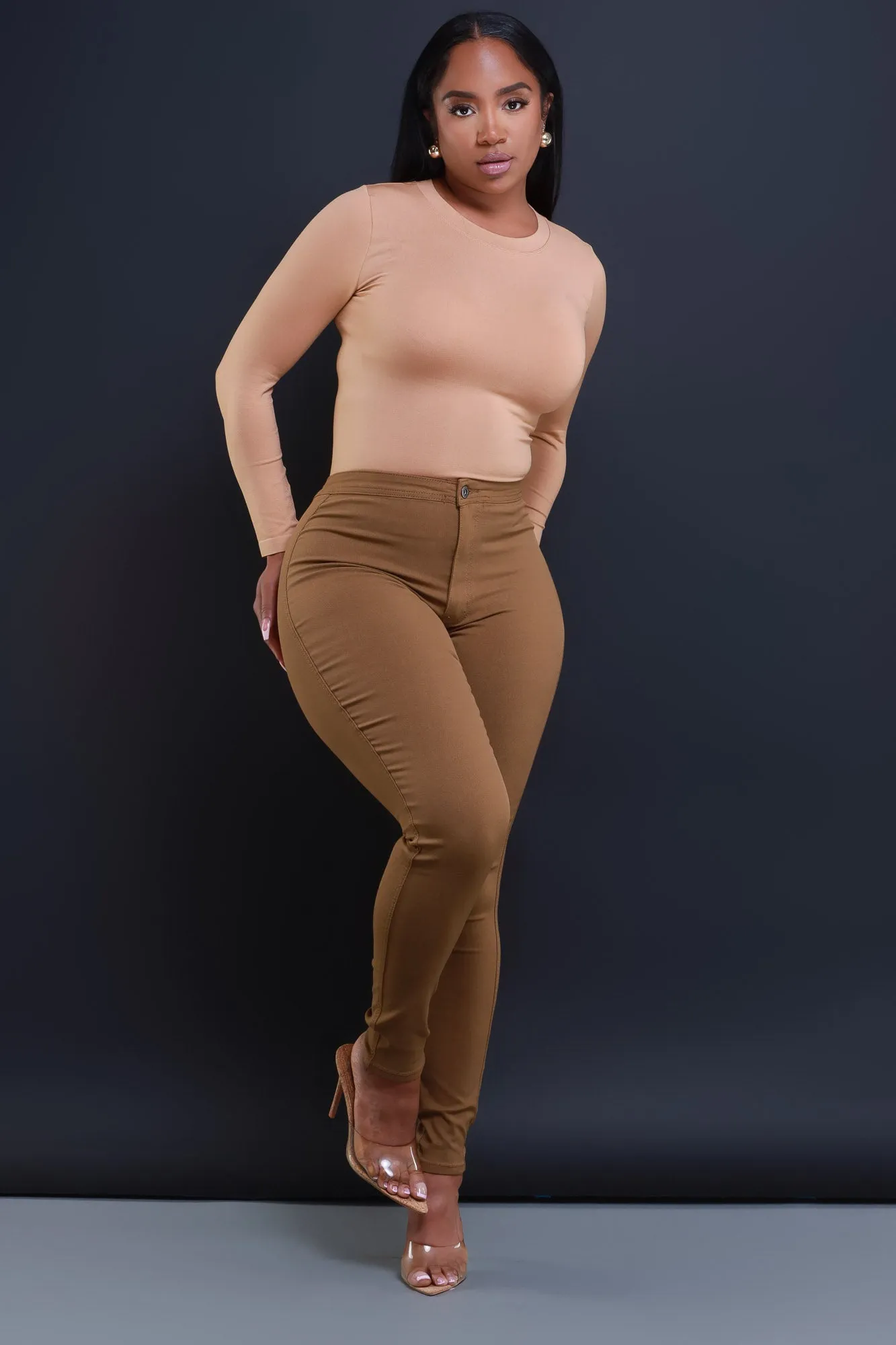 Super Swank High Waist Stretchy Jeans - Mocha