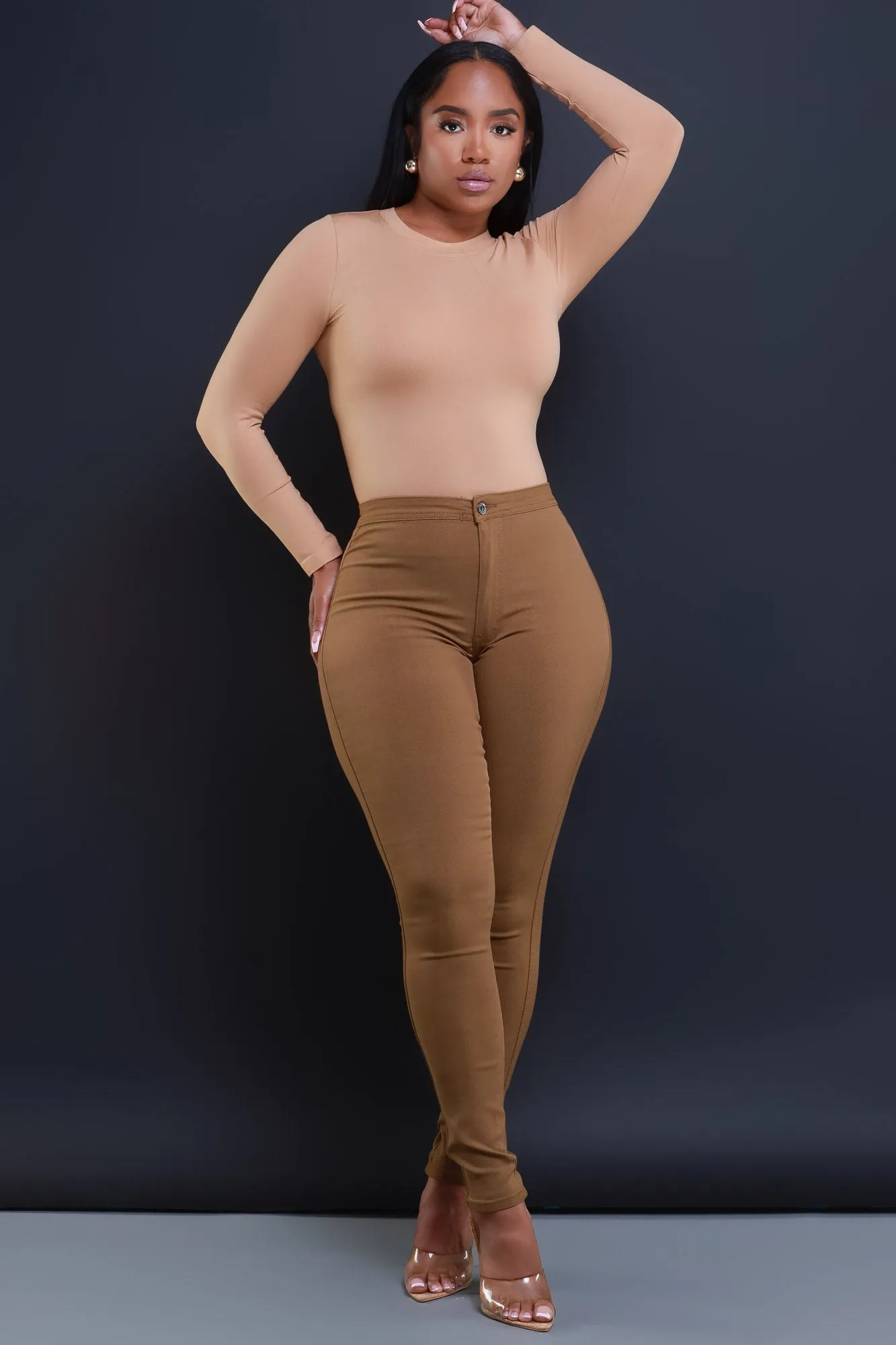 Super Swank High Waist Stretchy Jeans - Mocha