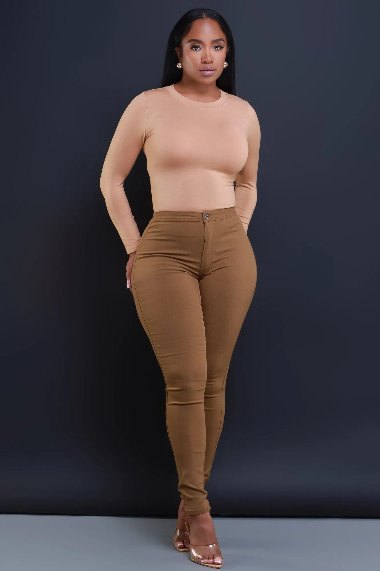 Super Swank High Waist Stretchy Jeans - Mocha