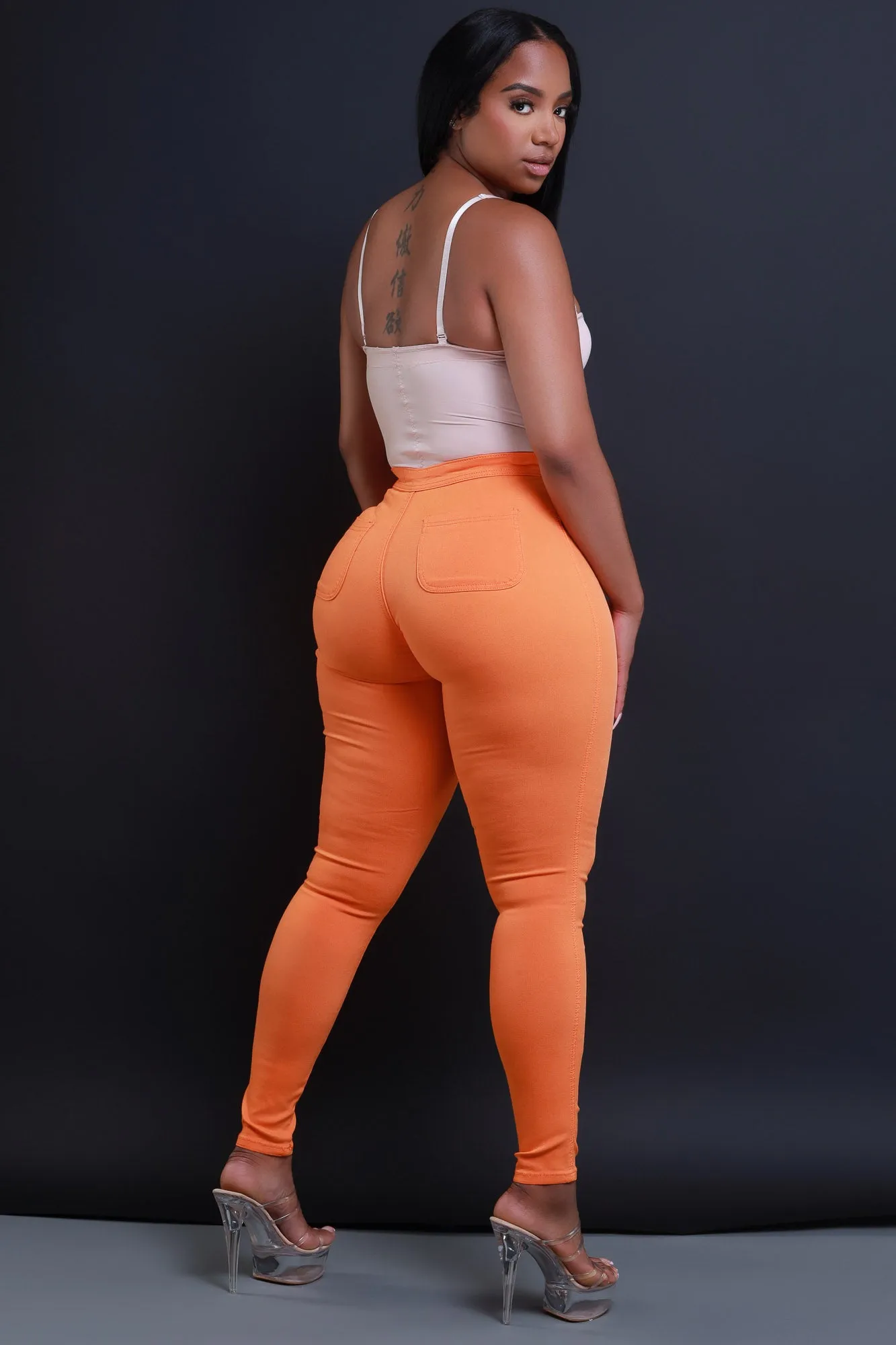 Super Swank High Waist Stretchy Jeans - Orange