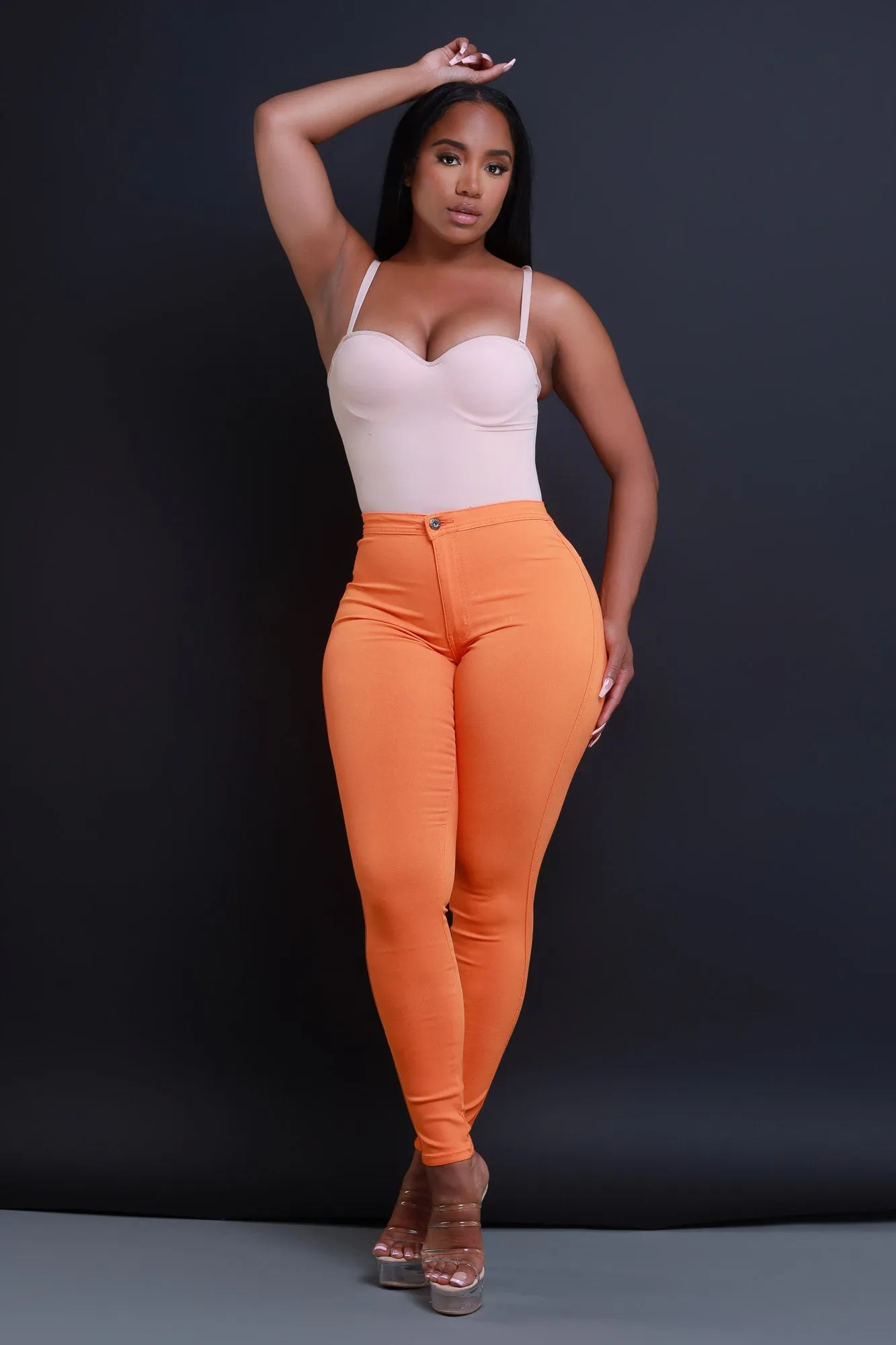 Super Swank High Waist Stretchy Jeans - Orange