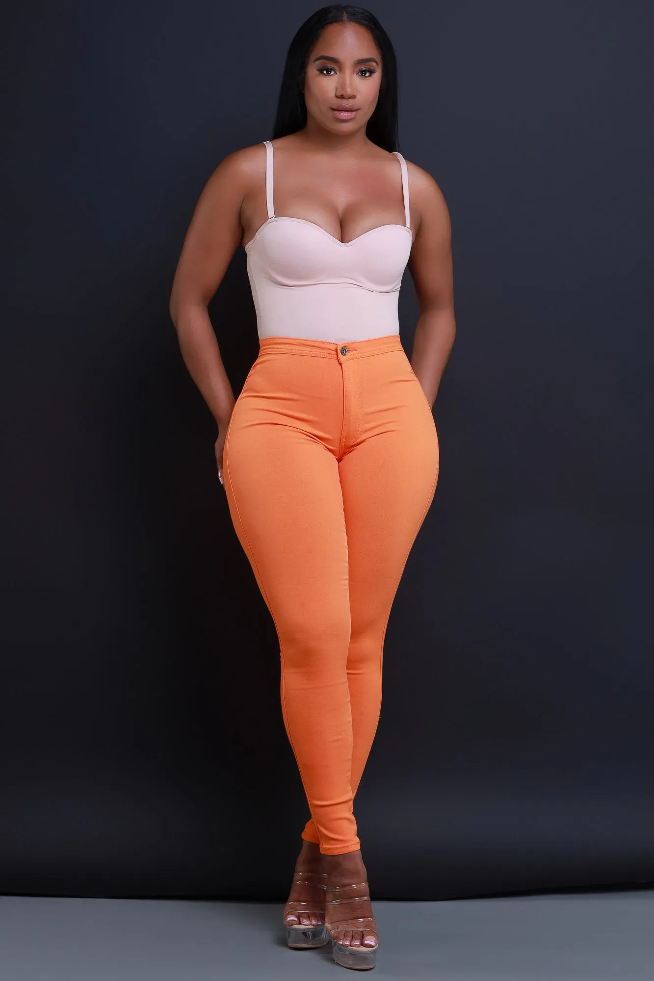 Super Swank High Waist Stretchy Jeans - Orange