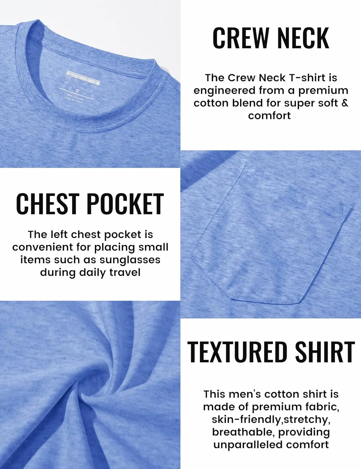 TACVASEN Men's Long Sleeve Pocket Tee Shirts Lightweight Breathable Cotton Crew Neck Casual Work Shirts for Summer
