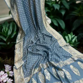 The Grey Handloom Pure Moonga Silk Banarasi Saree