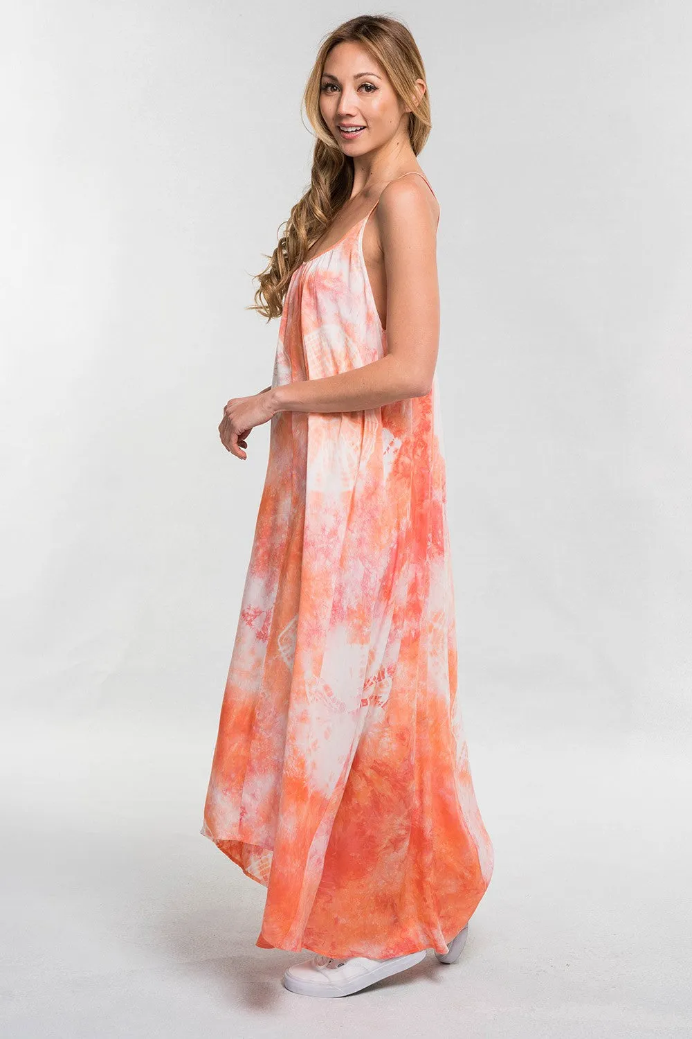 Tie Dye Print Spaghetti Strap Maxi Summer Dress