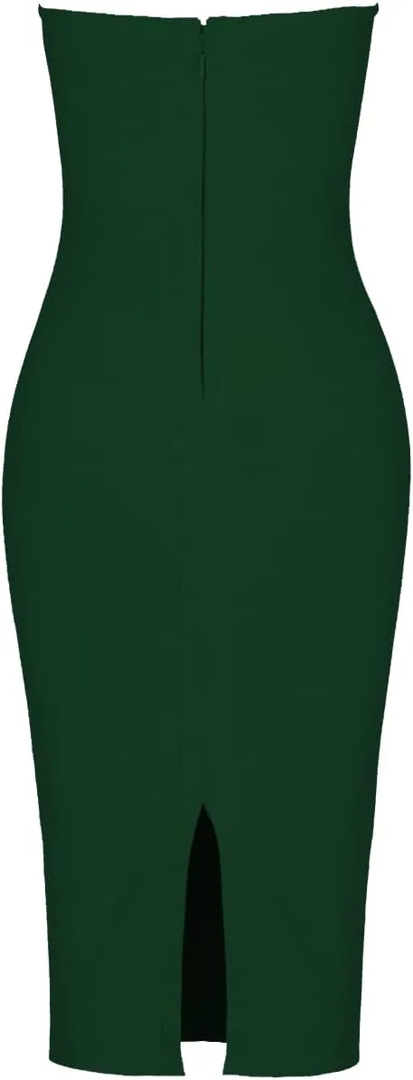 UONBOX Women's Strapless Elegant Tassel Tube Dress Bodycon Party Bandage Dress