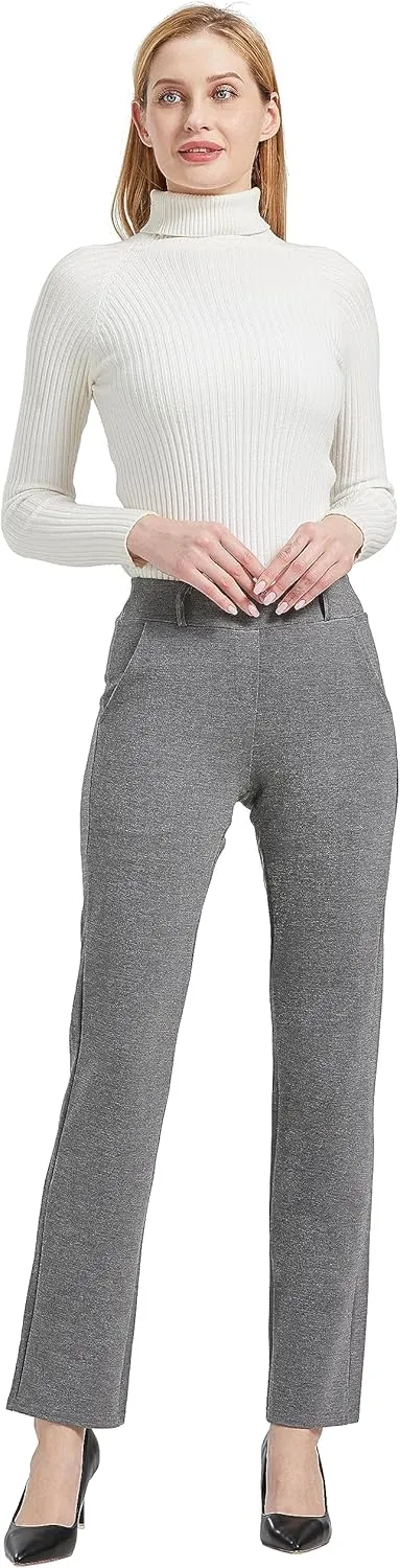 V VOCNI Women's Comfy Bootcut Curvy Fit Slimming Elastic Waistband Dress Pants