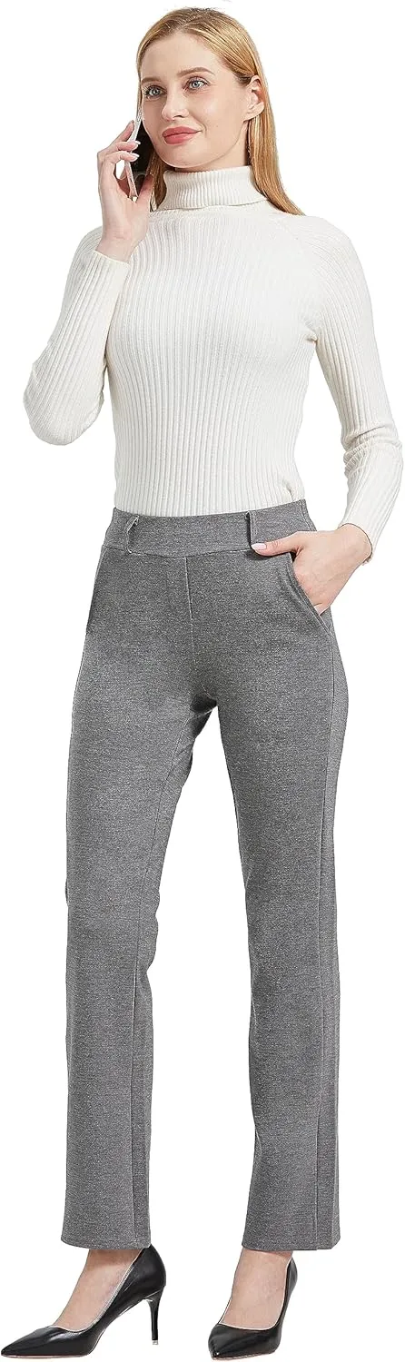 V VOCNI Women's Comfy Bootcut Curvy Fit Slimming Elastic Waistband Dress Pants