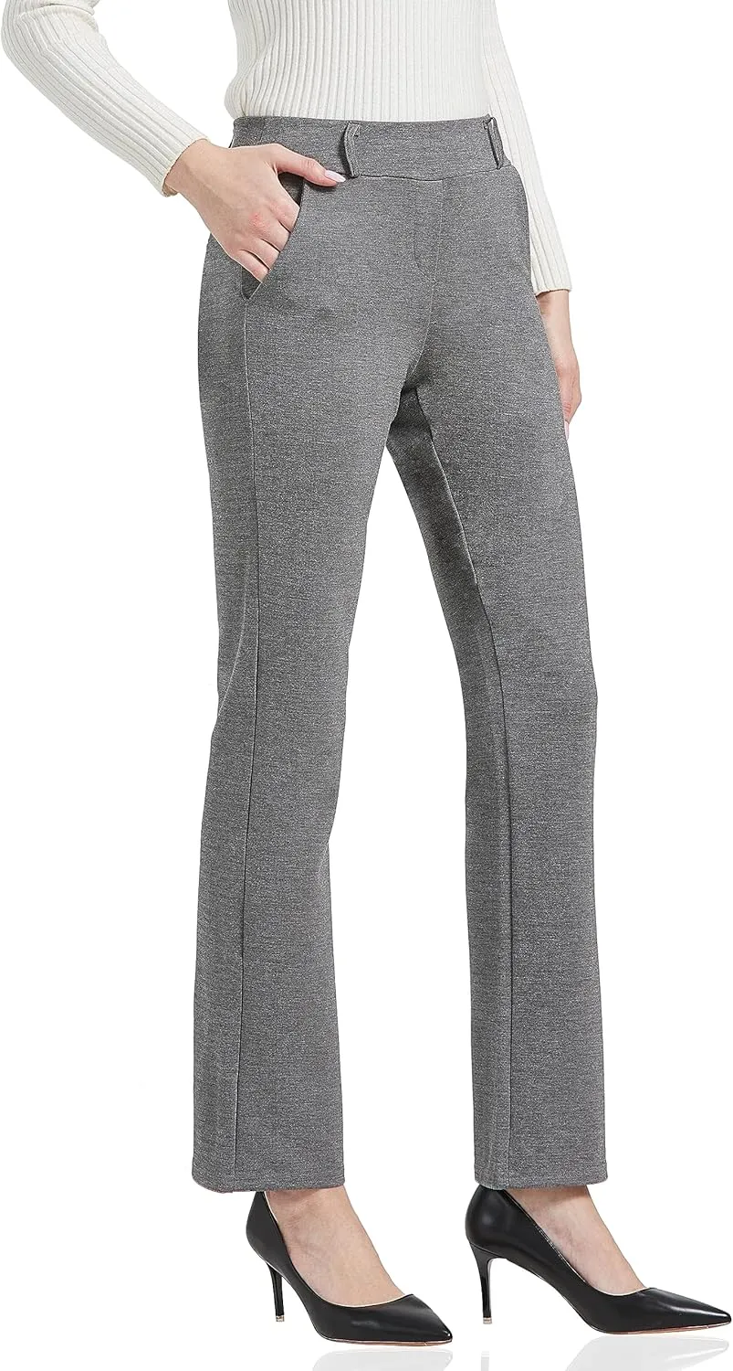 V VOCNI Women's Comfy Bootcut Curvy Fit Slimming Elastic Waistband Dress Pants