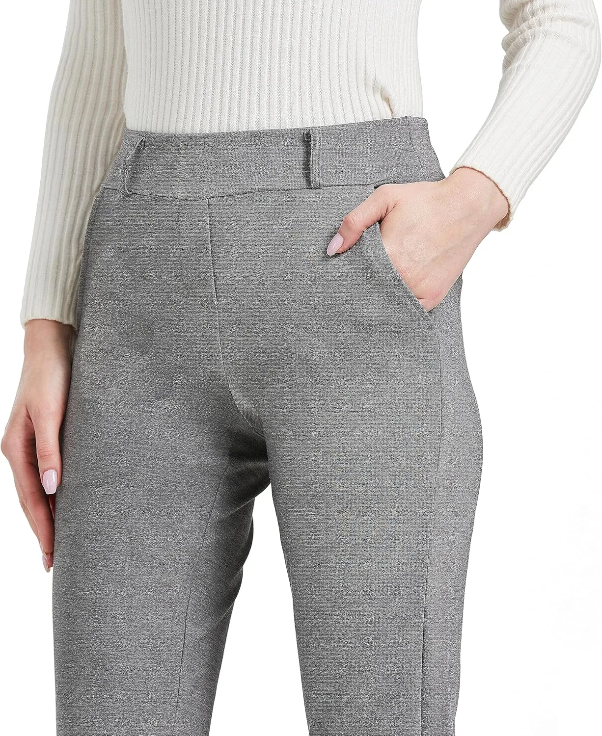 V VOCNI Women's Comfy Bootcut Curvy Fit Slimming Elastic Waistband Dress Pants