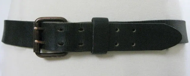 Vintage 70s Black leather belt double buckle