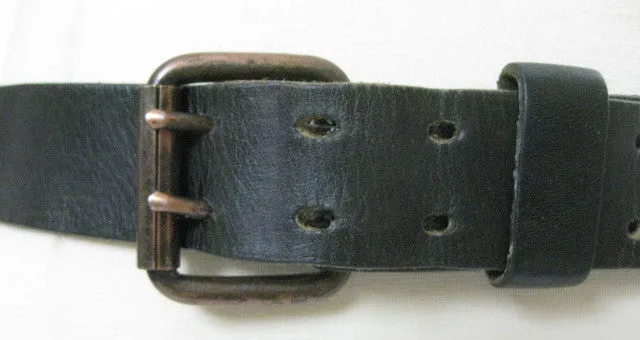 Vintage 70s Black leather belt double buckle