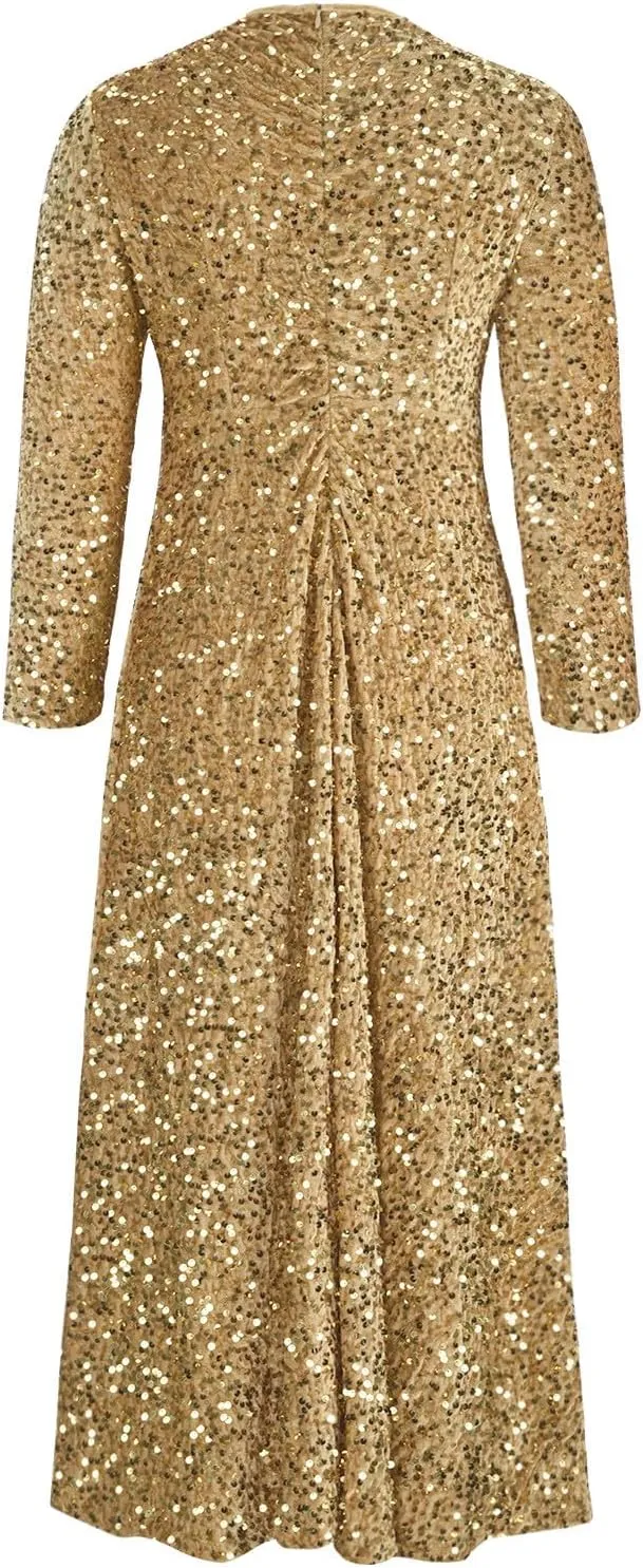 Wedding Guest Dresses for Women Cocktail Dress Sequin Party Dresses 2024 Cold Shoulder Maxi Dress Plus Size Sexy Dress
