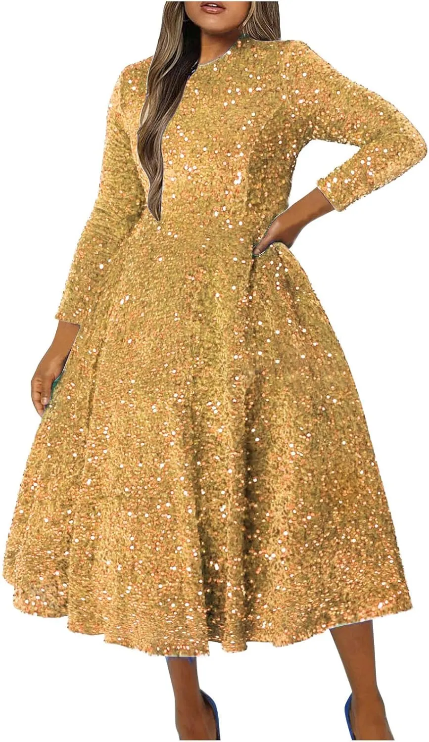 Wedding Guest Dresses for Women Cocktail Dress Sequin Party Dresses 2024 Cold Shoulder Maxi Dress Plus Size Sexy Dress