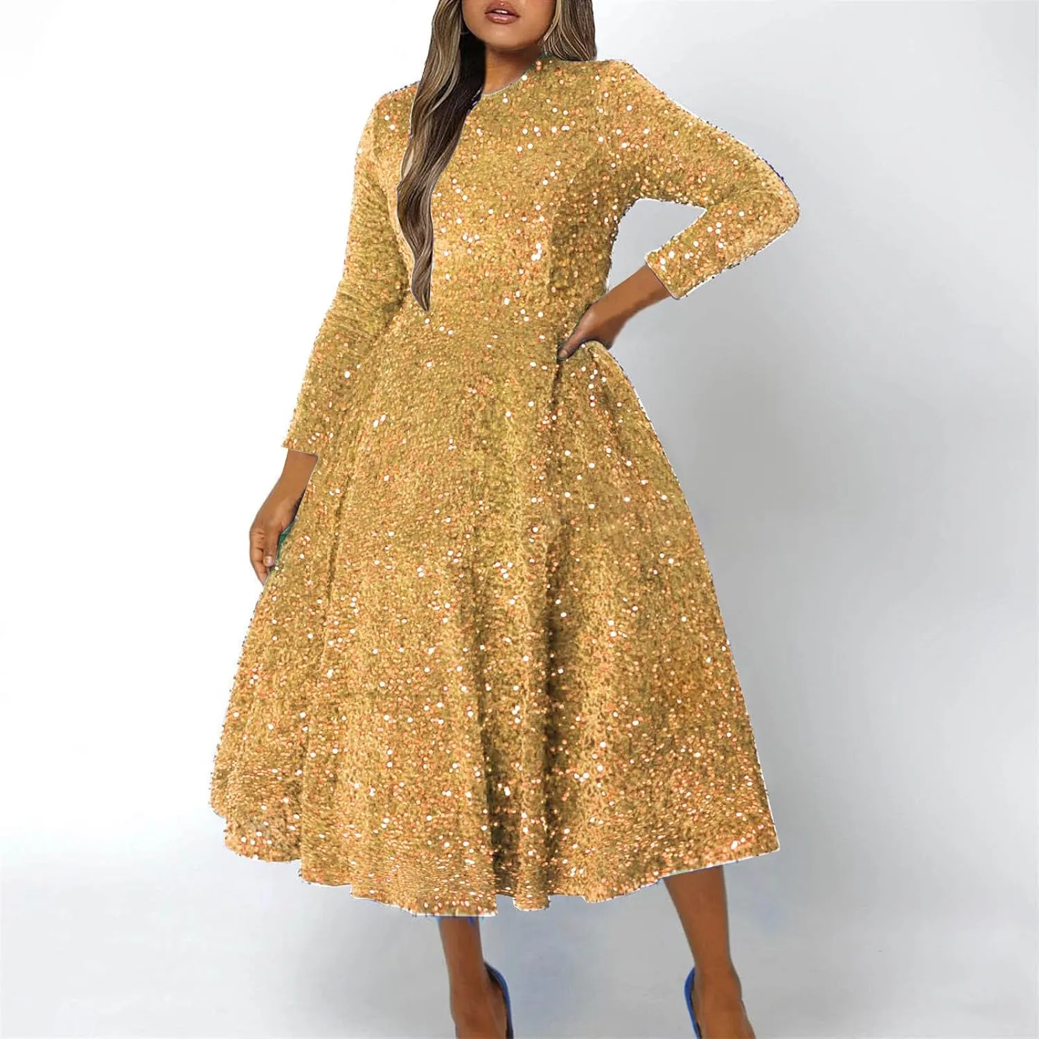Wedding Guest Dresses for Women Cocktail Dress Sequin Party Dresses 2024 Cold Shoulder Maxi Dress Plus Size Sexy Dress