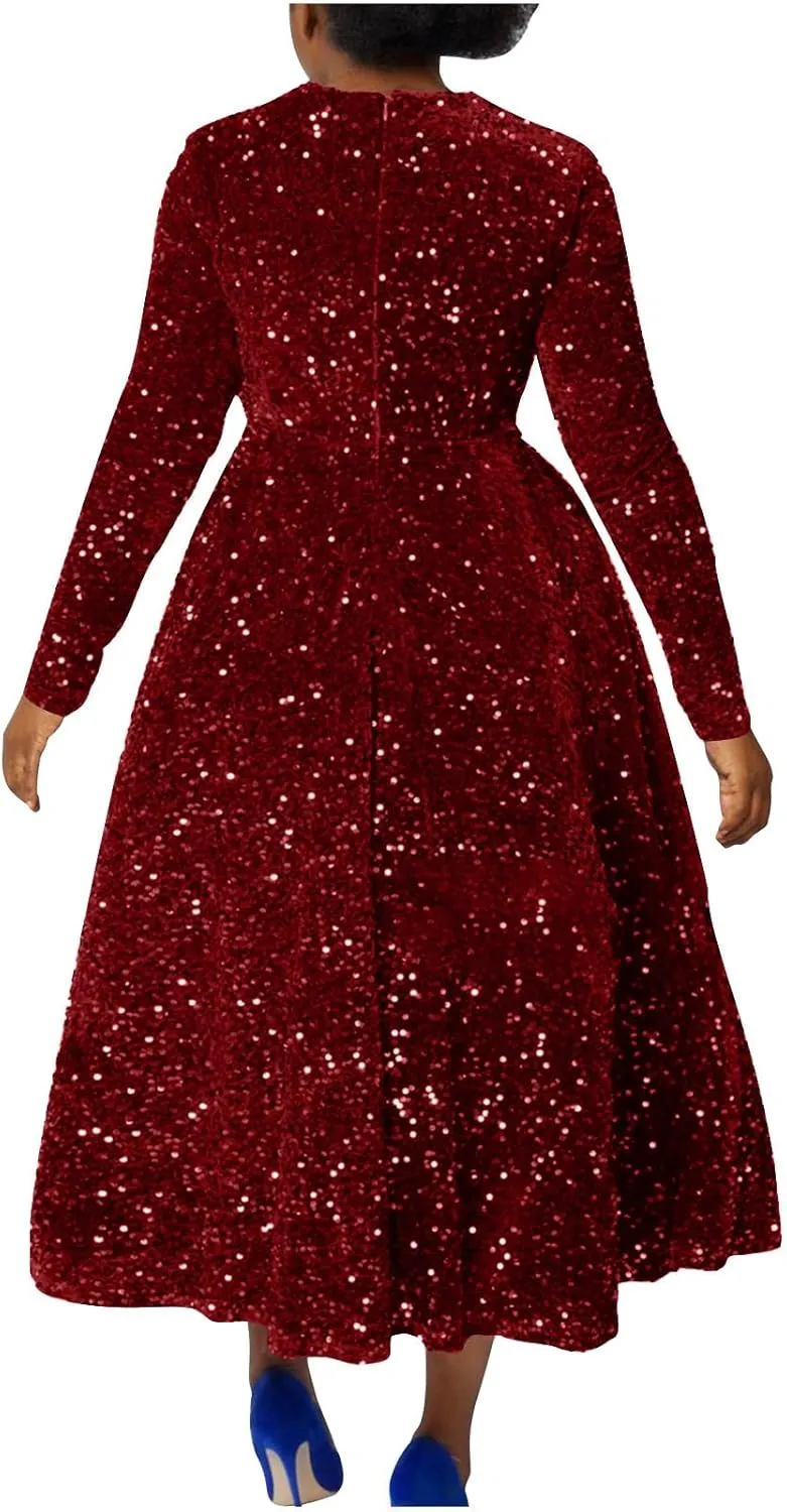 Wedding Guest Dresses for Women Cocktail Dress Sequin Party Dresses 2024 Cold Shoulder Maxi Dress Plus Size Sexy Dress