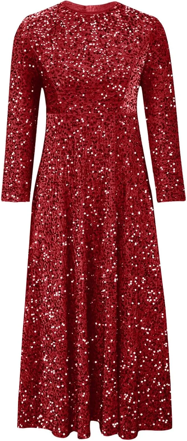 Wedding Guest Dresses for Women Cocktail Dress Sequin Party Dresses 2024 Cold Shoulder Maxi Dress Plus Size Sexy Dress