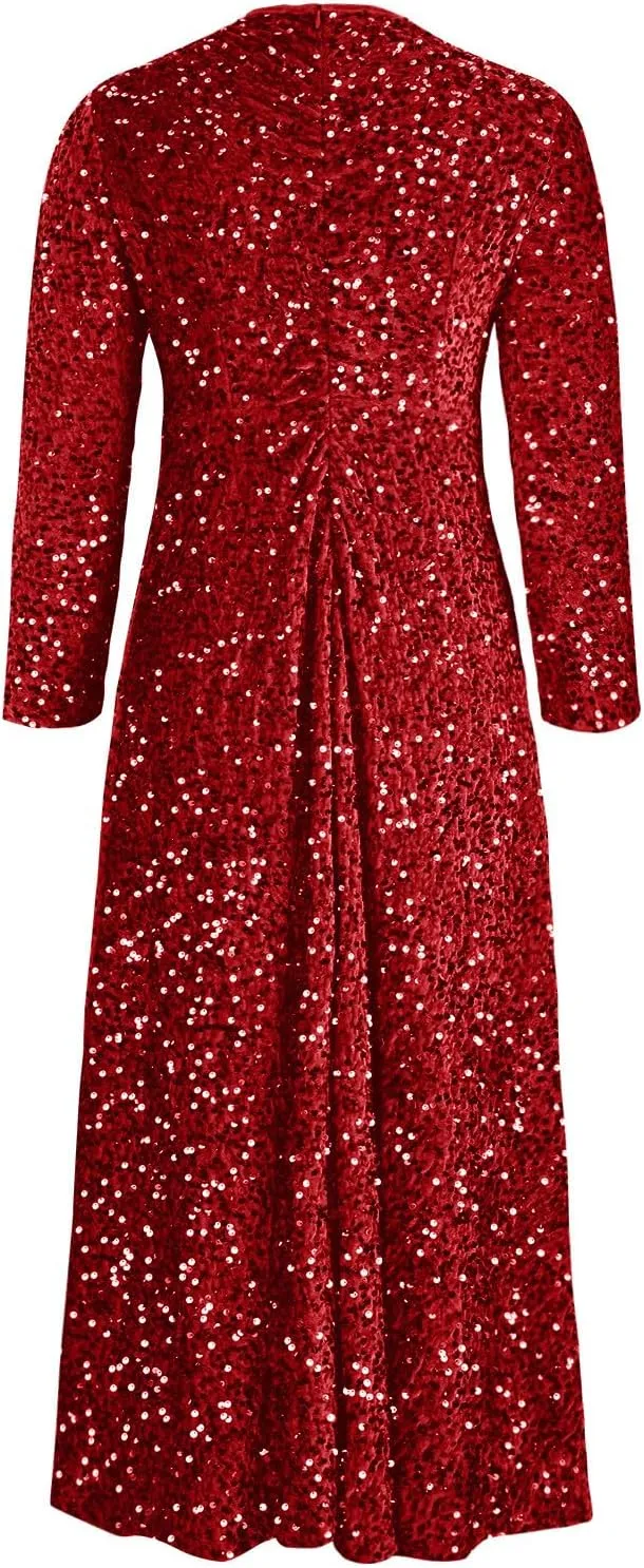 Wedding Guest Dresses for Women Cocktail Dress Sequin Party Dresses 2024 Cold Shoulder Maxi Dress Plus Size Sexy Dress