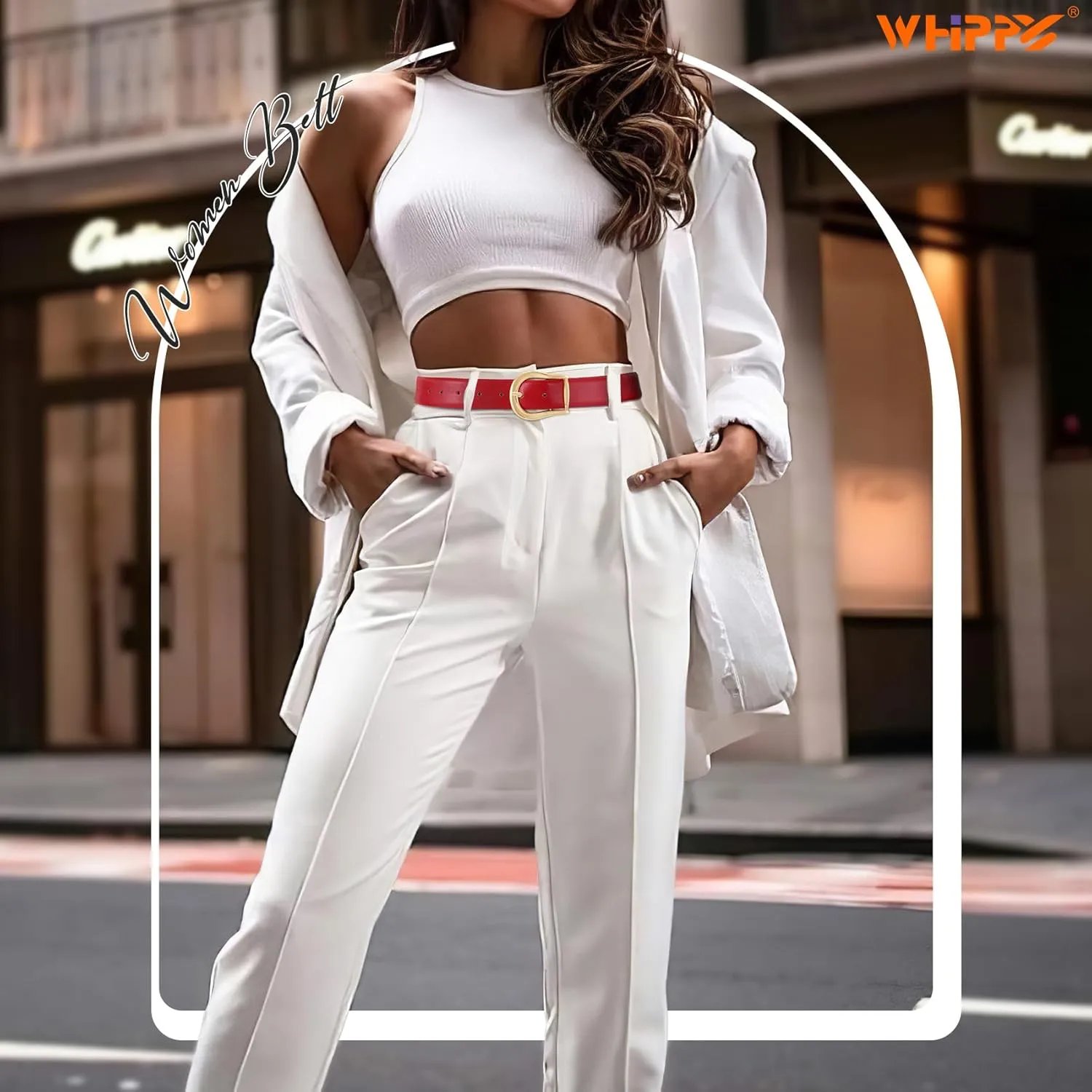 WHIPPY Women's Leather Belt for Jeans Pants Dresses Casual Fashion Waist Belt with Gold Buckle