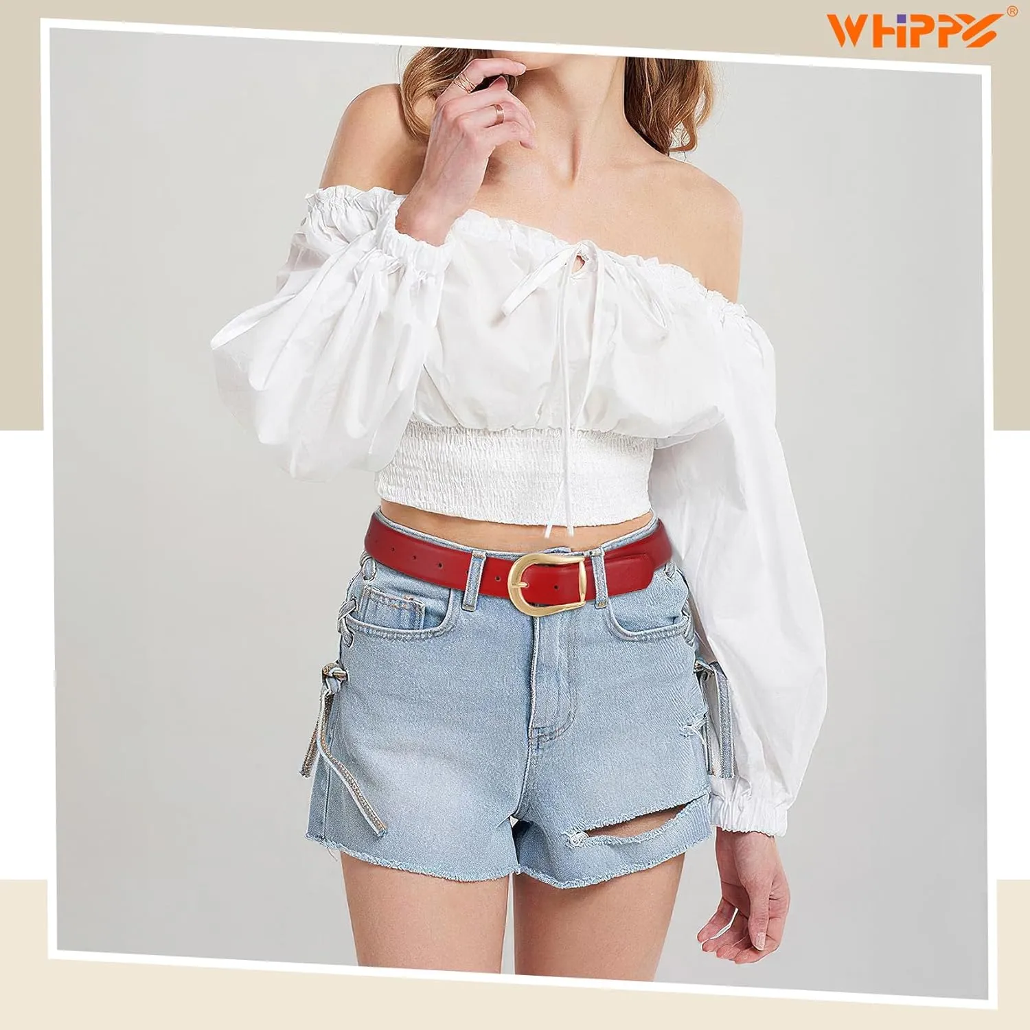 WHIPPY Women's Leather Belt for Jeans Pants Dresses Casual Fashion Waist Belt with Gold Buckle