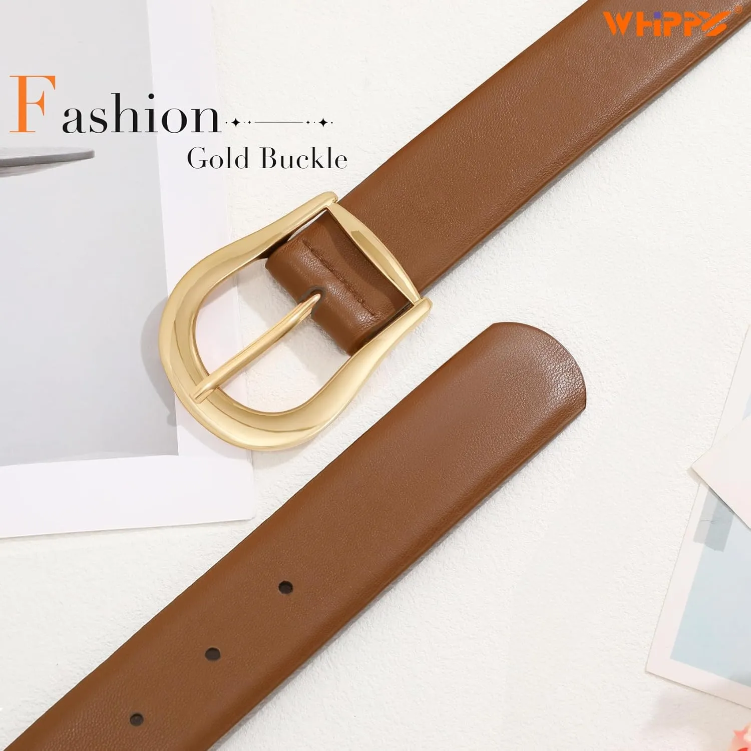 WHIPPY Women's Leather Belt for Jeans Pants Dresses Casual Fashion Waist Belt with Gold Buckle