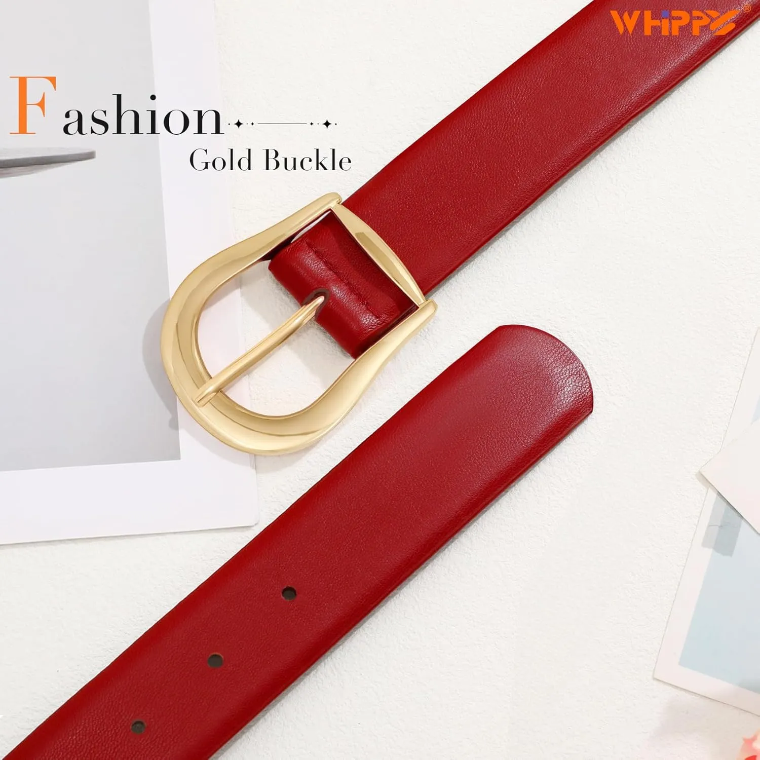 WHIPPY Women's Leather Belt for Jeans Pants Dresses Casual Fashion Waist Belt with Gold Buckle
