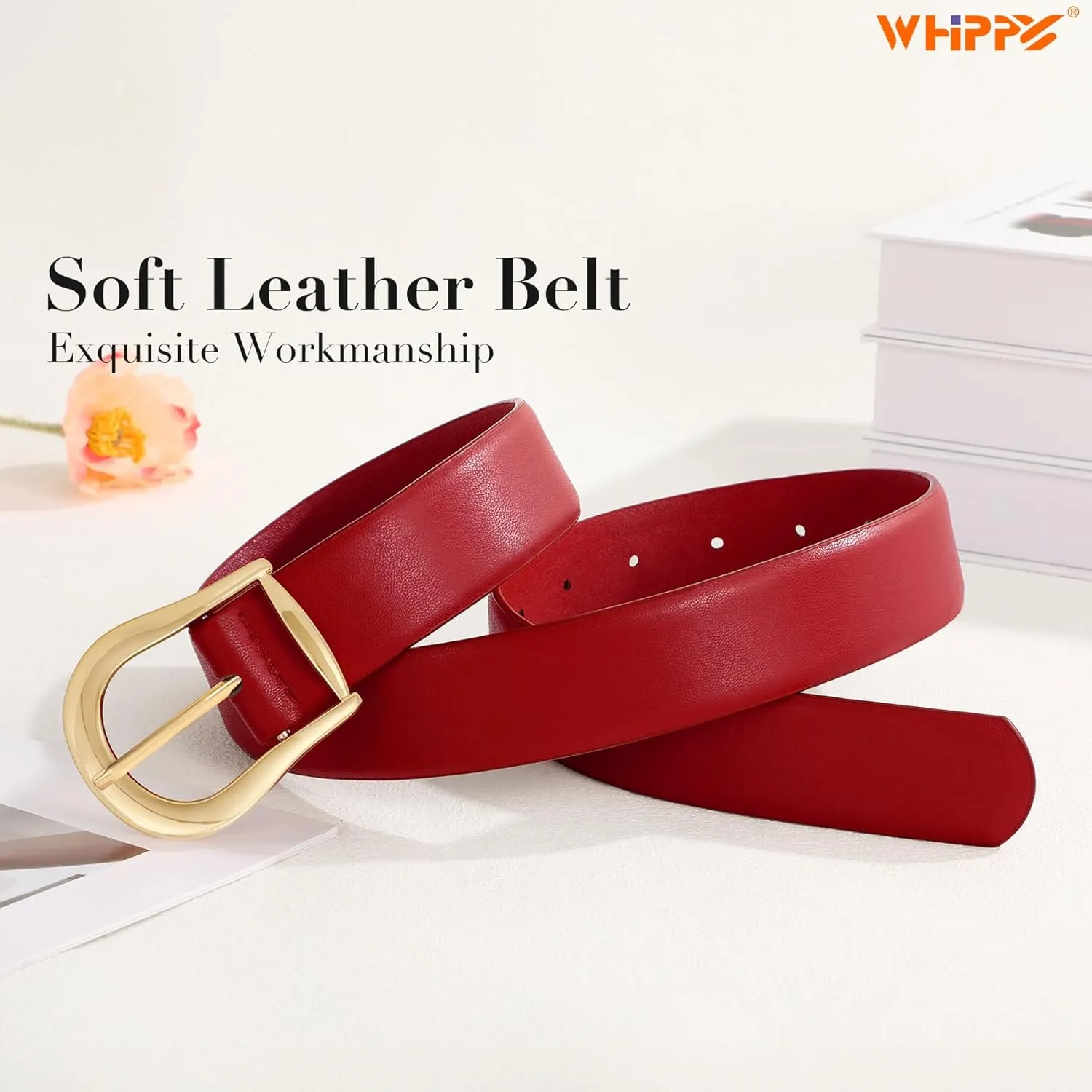 WHIPPY Women's Leather Belt for Jeans Pants Dresses Casual Fashion Waist Belt with Gold Buckle