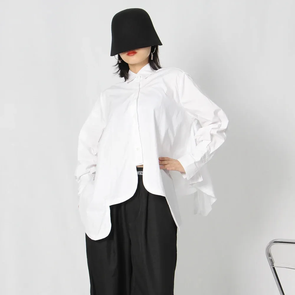 White Casual Shirt For Women Lapel Short Sleeve Solid Minimalist Slim Blouses Female Spring Clothing Style