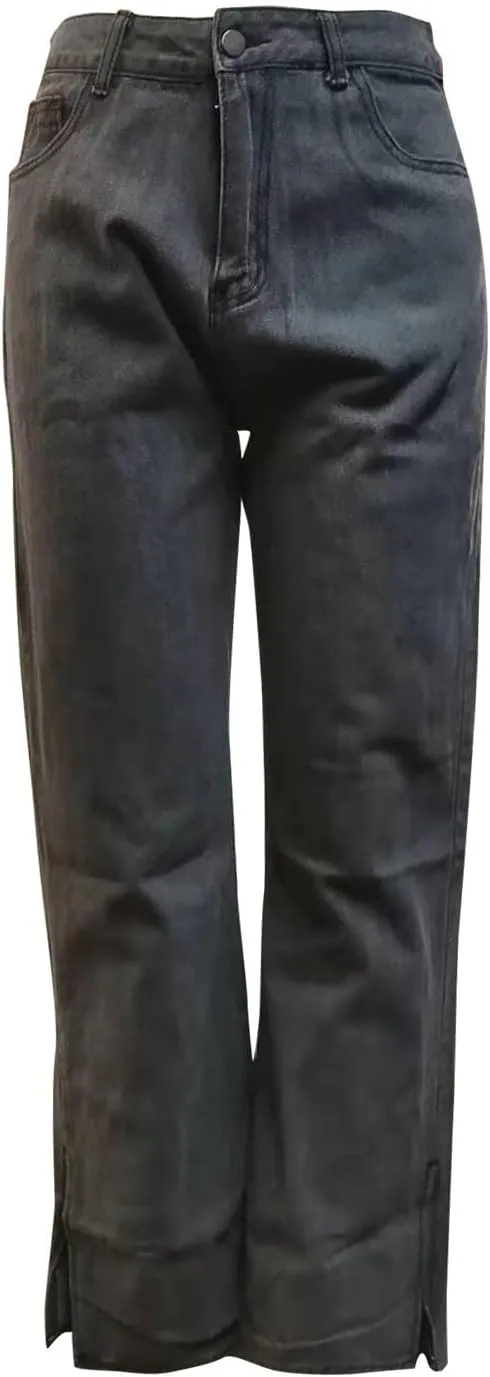 Wide Leg Jeans Woman High Waisted Split Ripped Jeans Trendy Zip Straight Leg Jeans Baggy Stretchy Jeans with Pockets