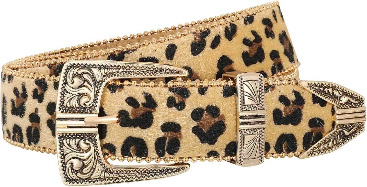 Women Leopard Print Belt Cheetah Print Belt Animal Print Fashion Leather Belt Ladies Waist Belt for Jeans Pants Dress