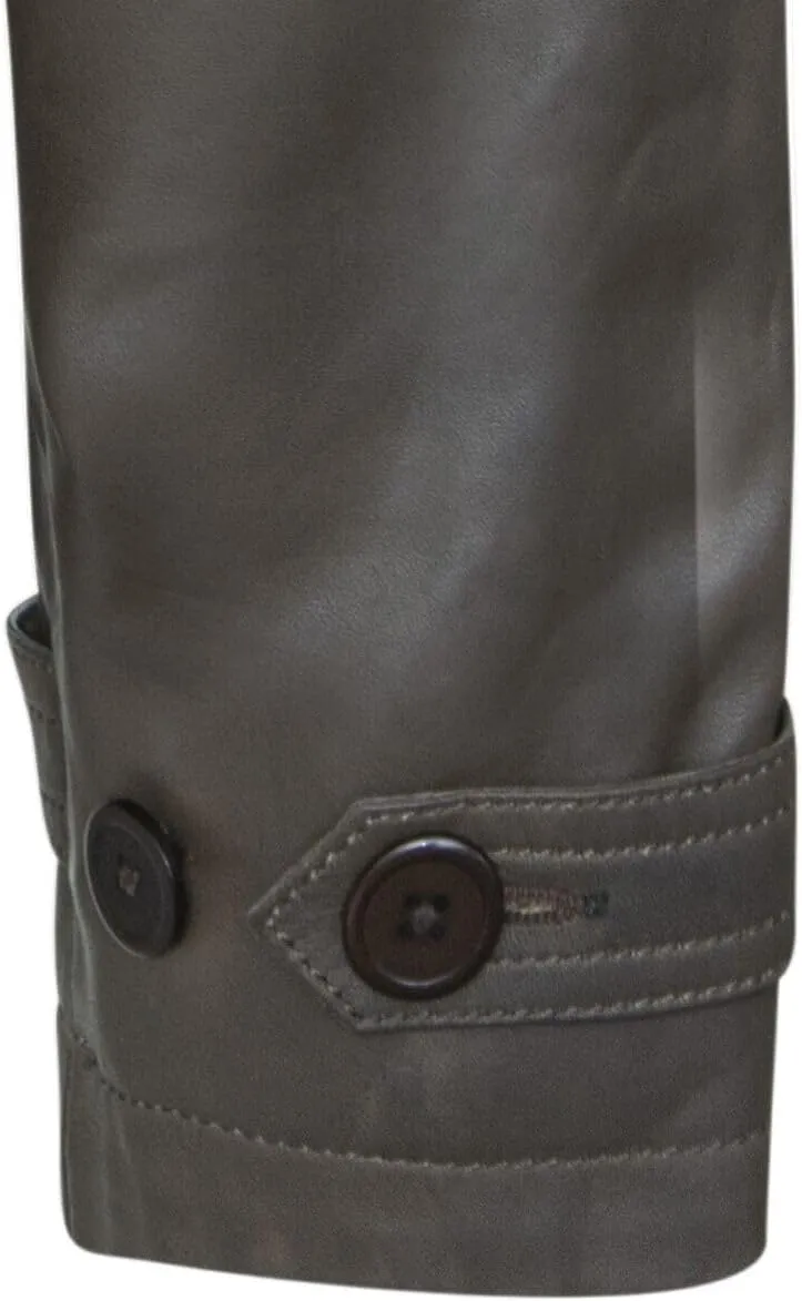 Womens Cropped Oversized Leather Classic Trench Jacket