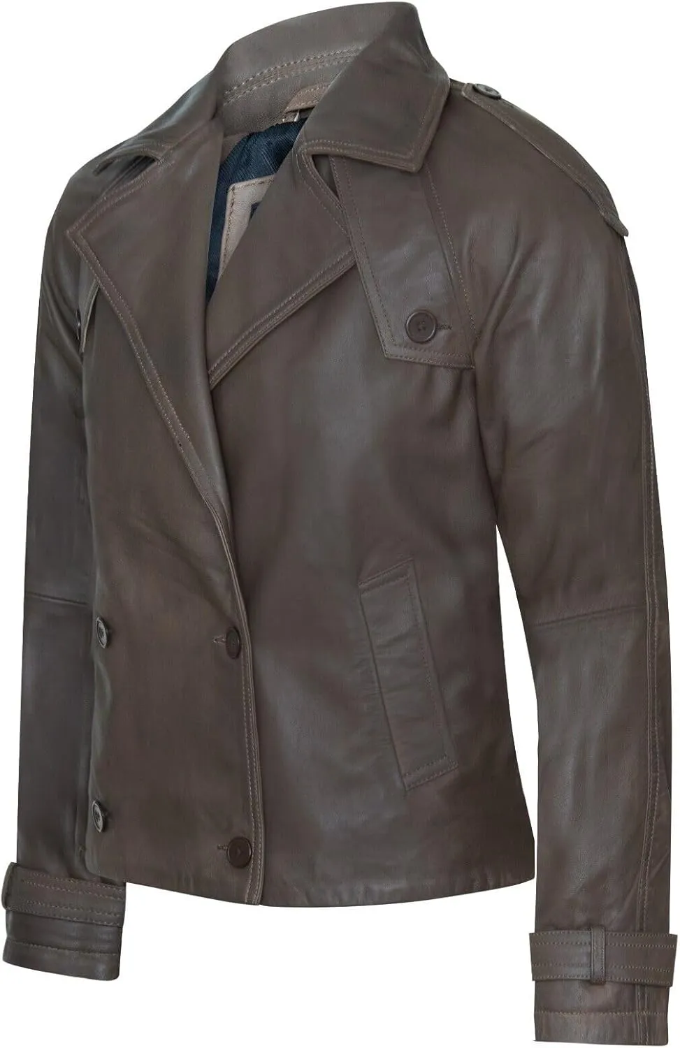 Womens Cropped Oversized Leather Classic Trench Jacket