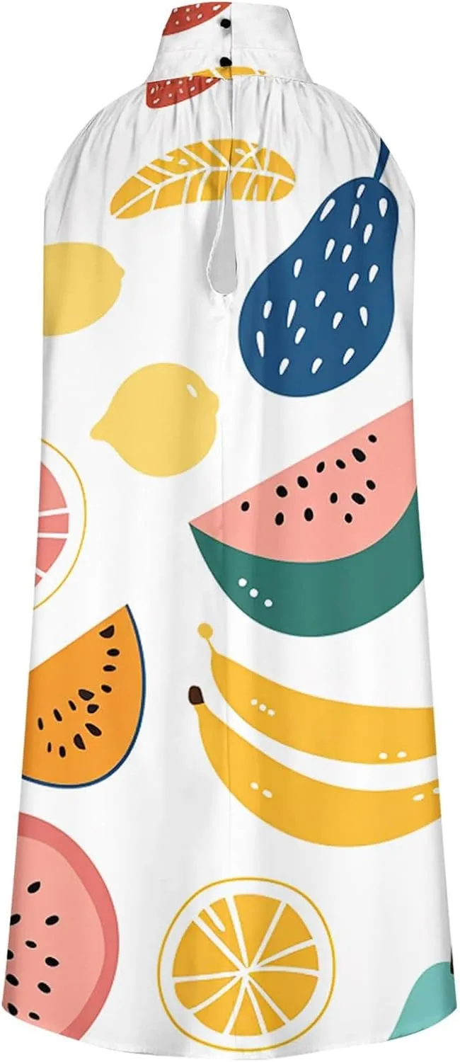 Women's Fashion Summer Dresses Elegant Turtleneck Dresses Vintage Print Sleeveless Dress Boho Vacation Dress Sundress