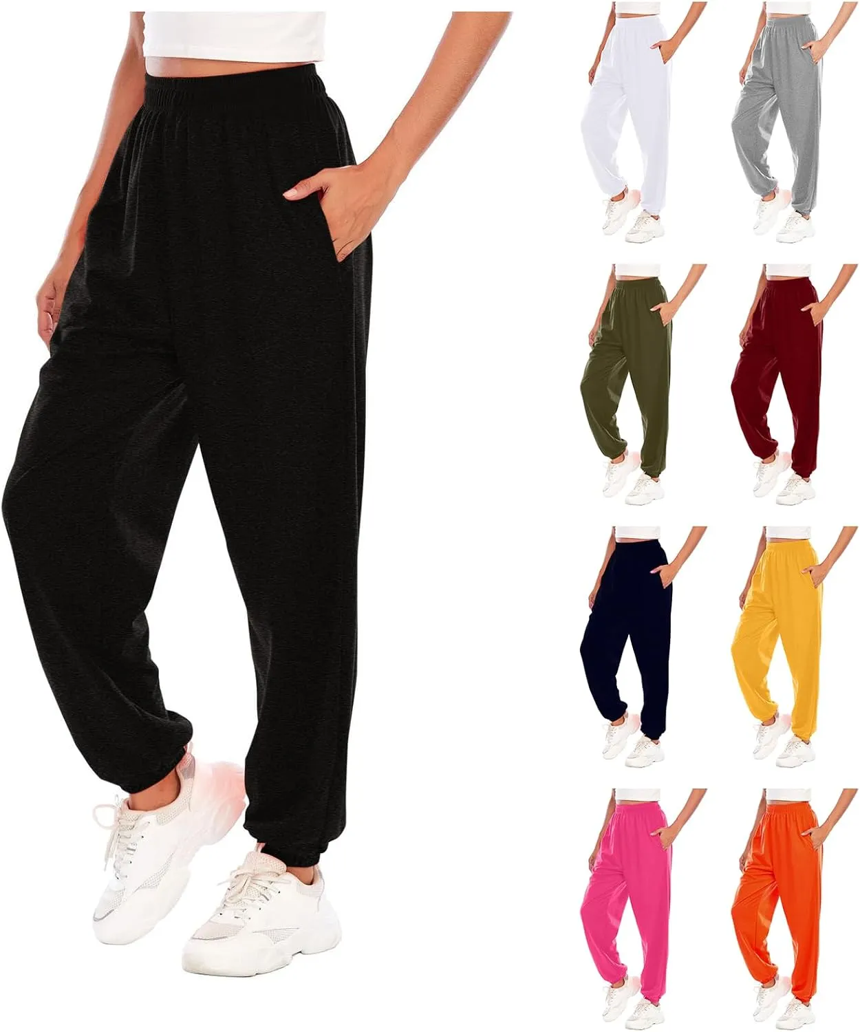 Womens Jogger Sweatpants Baggy Casual Capri Pants Oversized Straight Leg Sweatpants Comfy Athletic Joggers with Pocket